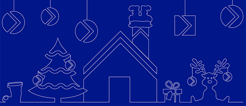 Weihnachtliche Motive der ENDERA-Gruppe auf blauem Hintergrund